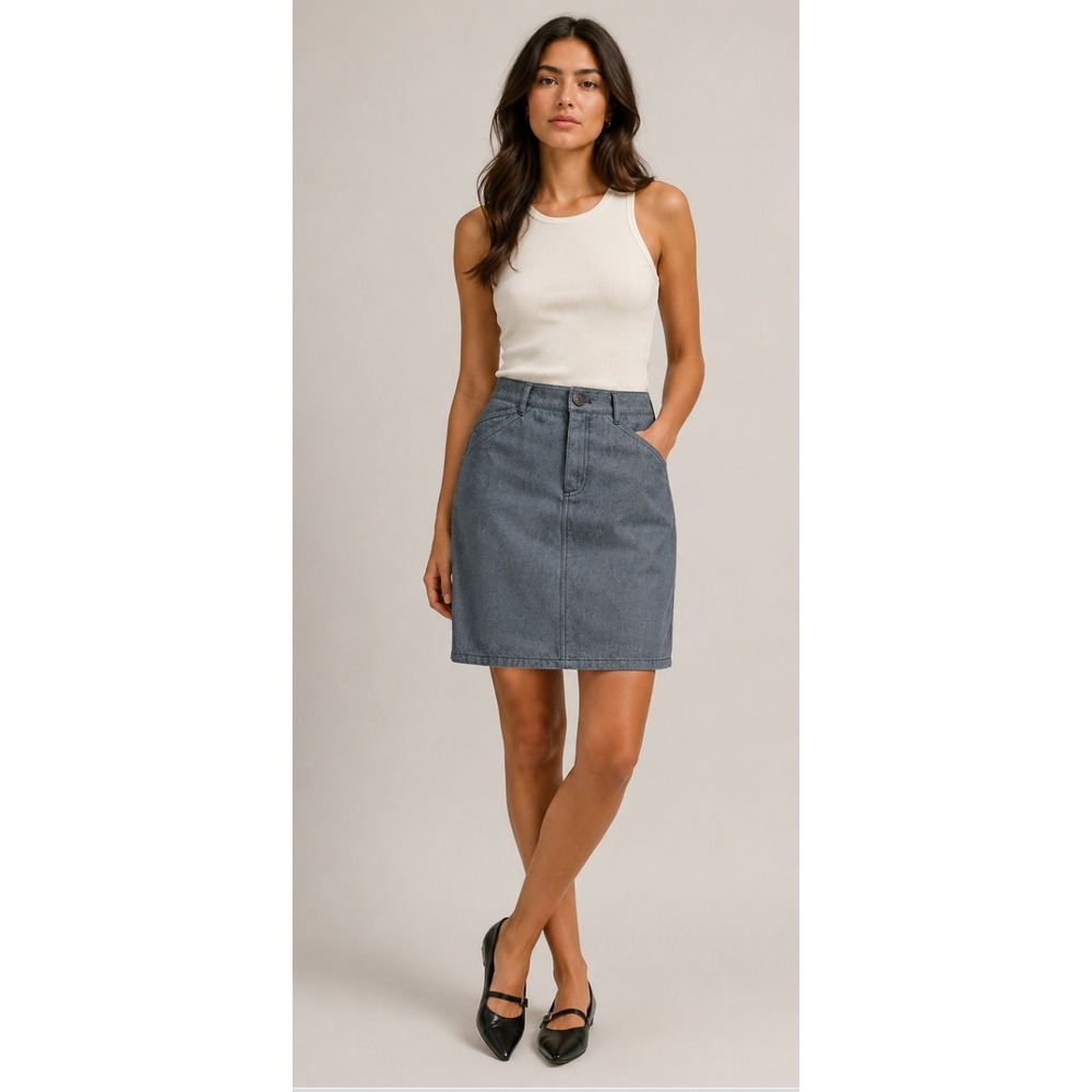 Marc Jacobs Grey Denim Skirt Size 6 Cotton Blend Twill Pockets Y2K Utility
